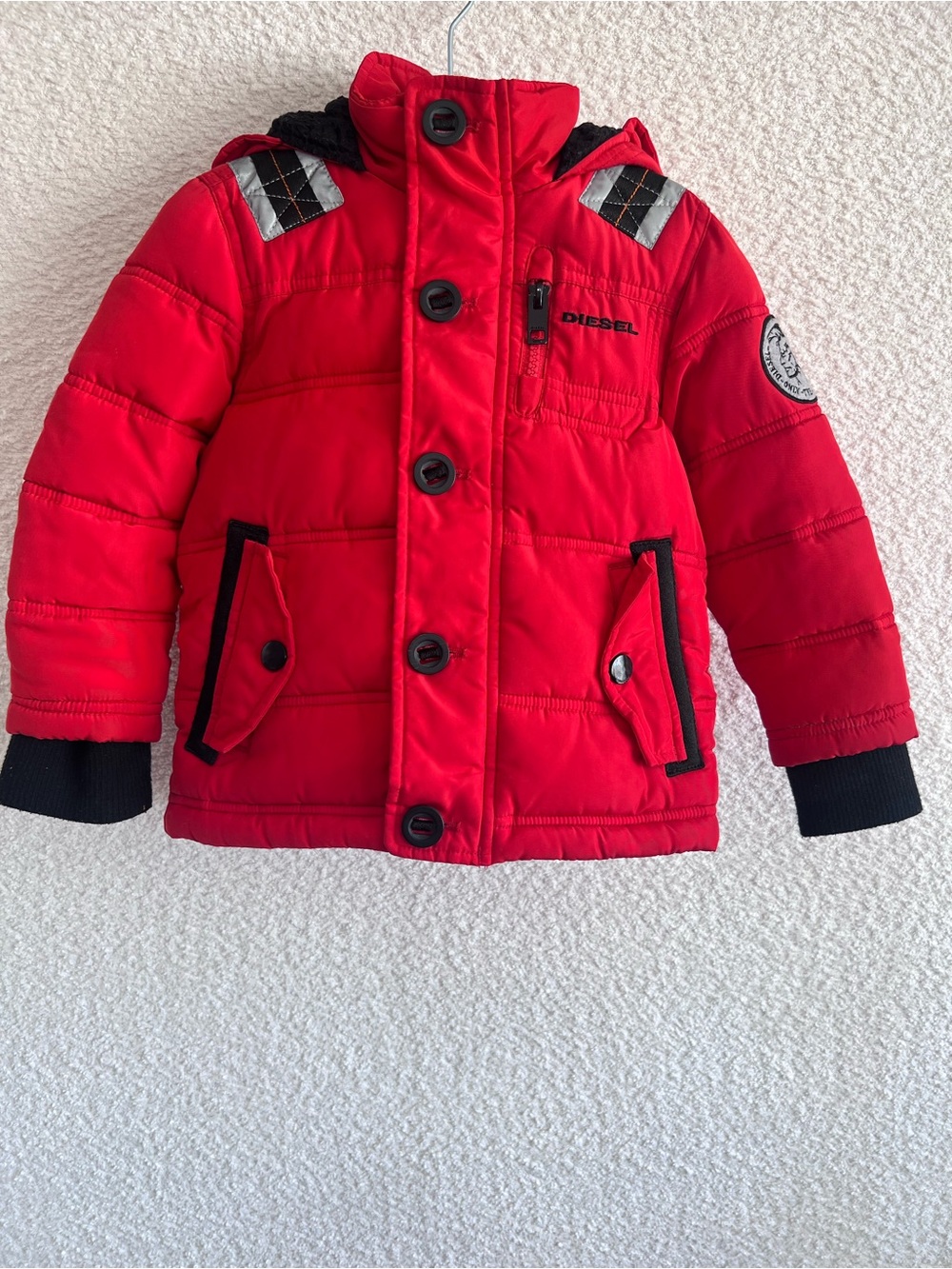 Diesel Toddler Kids Hooded Puffer Jacket Red Black Size 2T